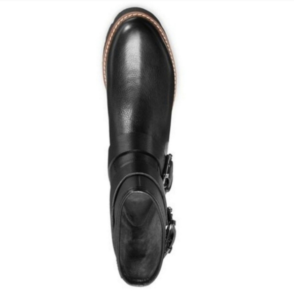 Edgy Black Leather Buckled Moto Booties - Picture 2 of 8